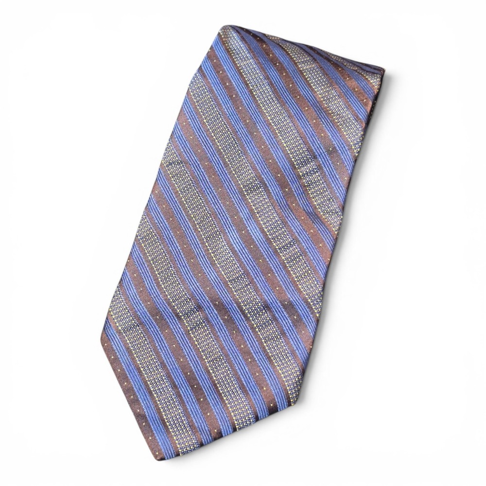 Massimo Bizzocchi‎ 100% Silk Tie Brown Blue Striped Italy Luxury Designer